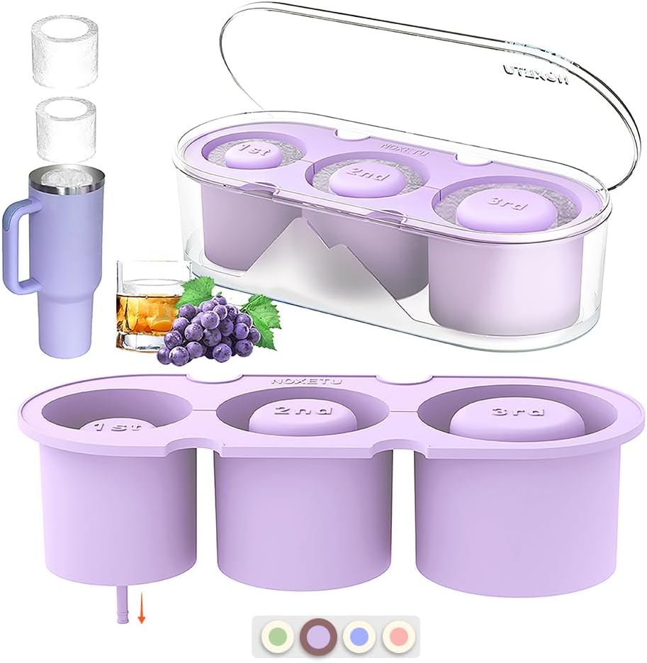 Ice Mold for Stanley Cup 30/40 Oz - Easy Fill and Release Without Touching Ice, Silicone Ice Cube Tray with Clear Lid and Bin for Freezer, Whiskey, Cocktail (Blue)