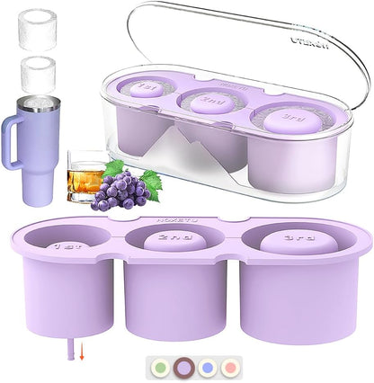 Ice Mold for Stanley Cup 30/40 Oz - Easy Fill and Release Without Touching Ice, Silicone Ice Cube Tray with Clear Lid and Bin for Freezer, Whiskey, Cocktail (Blue)