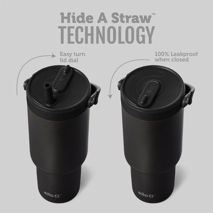 Ello Oasis Go+ 26oz Tumbler with Top Handle and Retracting Straw | Reusable Insulated Stainless Steel Cup, 100% Leakproof Water Bottle, 24 Hours Cold, Cup Holder Friendly For Travel | Wild Rasberry