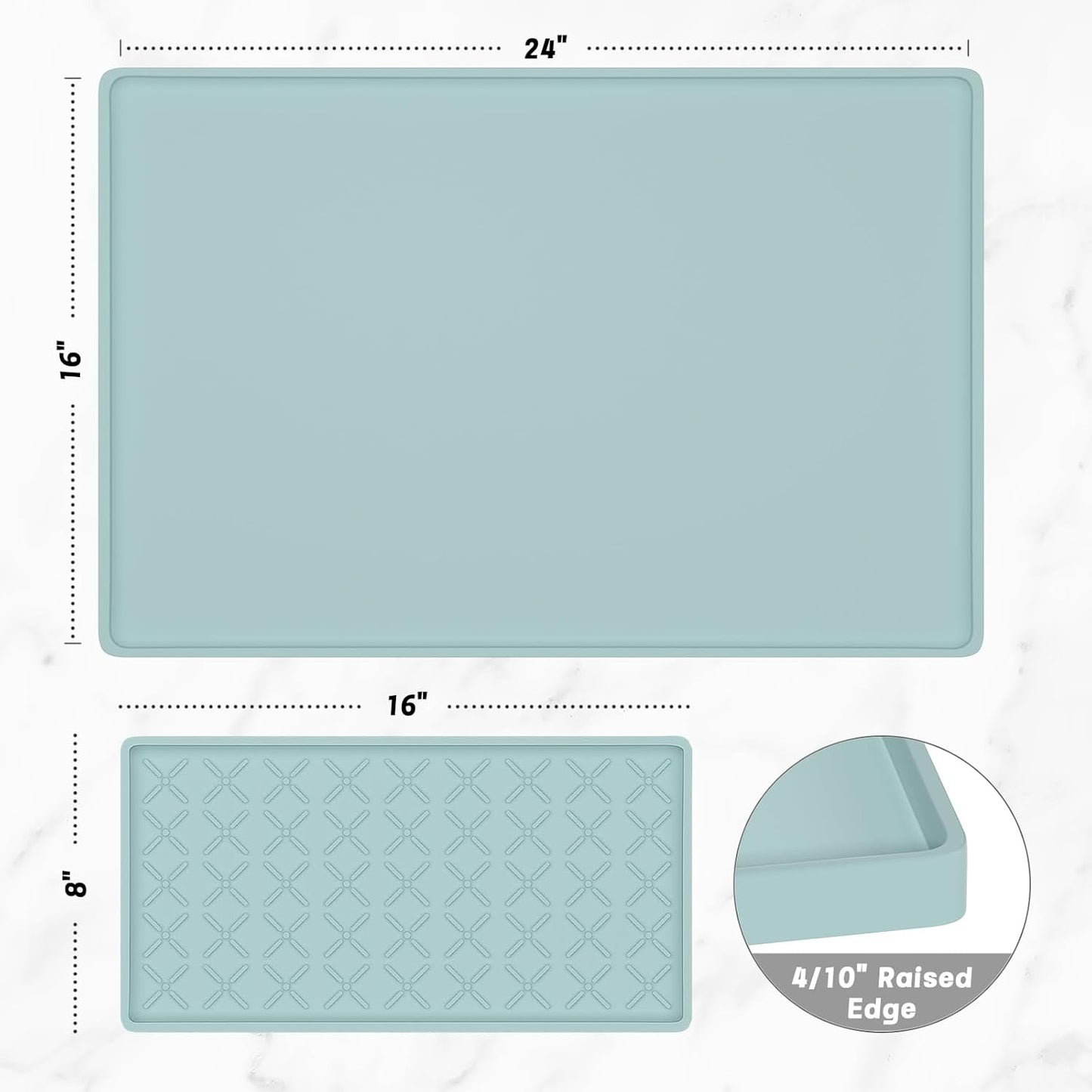 Rnivvi Silicone Coffee Mat, 16" x 24" Waterproof Raised Edge Coffee Bar Mats for Espresso Machine Station Accessories, Heat Resistant Detachable Dish Drying Pad for Kitchen Counter, Dish Rack, Green