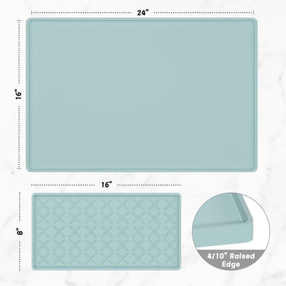 Rnivvi Silicone Coffee Mat, 16" x 24" Waterproof Raised Edge Coffee Bar Mats for Espresso Machine Station Accessories, Heat Resistant Detachable Dish Drying Pad for Kitchen Counter, Dish Rack, Green