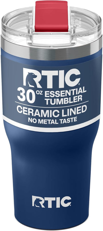 RTIC 20oz Essential Tumbler with Lid, Ceramic Lined, Insulated, Stainless Steel, Metal, Double Wall Vacuum-Insulation, Travel Cup for Iced Coffee, Tea, Hot and Cold Drink, Graphite