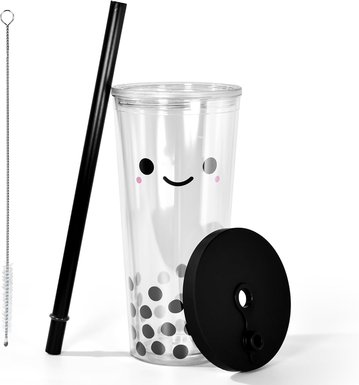 sweet grain Reuasble Boba Cup, 24 oz 100% Leak Proof and Double Wall Insulated Iced Coffee Tumbler with Reusable Plastic Straws and Straw Cleaner(Sky Blue)