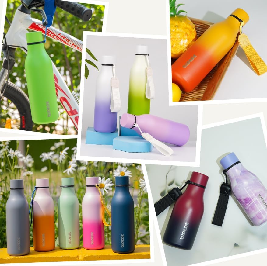 BJPKPK Insulated Water Bottles, 18 oz Stainless Steel Metal Water Bottle with Strap, BPA Free Leak Proof Jugs, Mugs, Flasks, Reusable Thermal Flasks for Sports & Travel, Black - Colors A