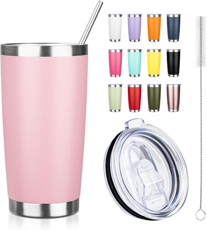 20oz Tumbler with Straw and Brush, Stainless Steel Vacuum Insulated tumbler, Double Wall Insulated Coffee Tumbler for Outdoor, Home, Travel,Office (Buff,1pcs)