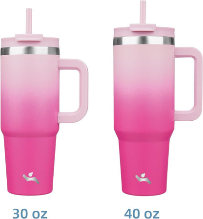 Konokyo 30 oz Tumbler with Handle and 2 Straws,2 in 1 Lid Insulated Water Bottle Stainless Steel Travel Coffee Mug,Sky