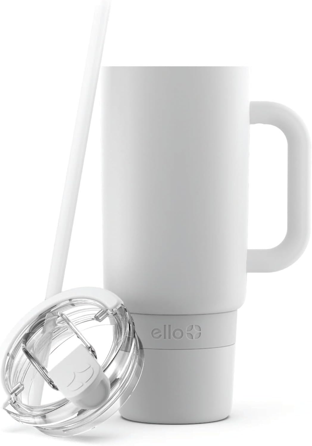 Ello Port 40oz Tumbler with Carry Loop & Integrated Handle, Vacuum Insulated Stainless Steel Reusable Water Bottle, Travel Mug with Leak Proof Lid & Straw, Perfect for Iced Coffee & Tea, White