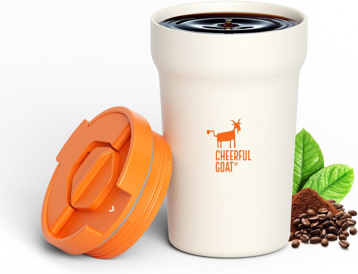 CHEERFUL GOAT Insulated Coffee Mug – Stainless Steel Travel Coffee Tumbler with Ceramic Liner, 12oz Coffee Cup for Hot and Cold Water Coffee at Home, Office, or On the Go (orange)