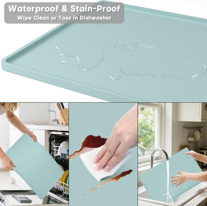 Rnivvi Silicone Coffee Mat, 16" x 24" Waterproof Raised Edge Coffee Bar Mats for Espresso Machine Station Accessories, Heat Resistant Detachable Dish Drying Pad for Kitchen Counter, Dish Rack, Green