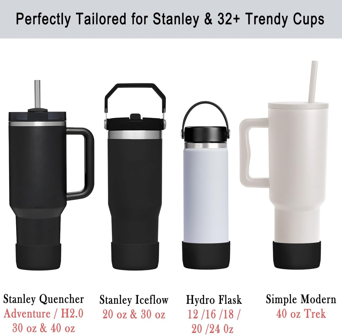 KTKUDY 2-Pack Silicone Boot for Stanley Tumbler 40 30 20 oz & Intended for Hydro Flask 12-24 oz - Cup Boot fit Select Yeti, Simple Modern, Owala Water Bottle - Bottom Cover Accessories Fit Stanley Cup