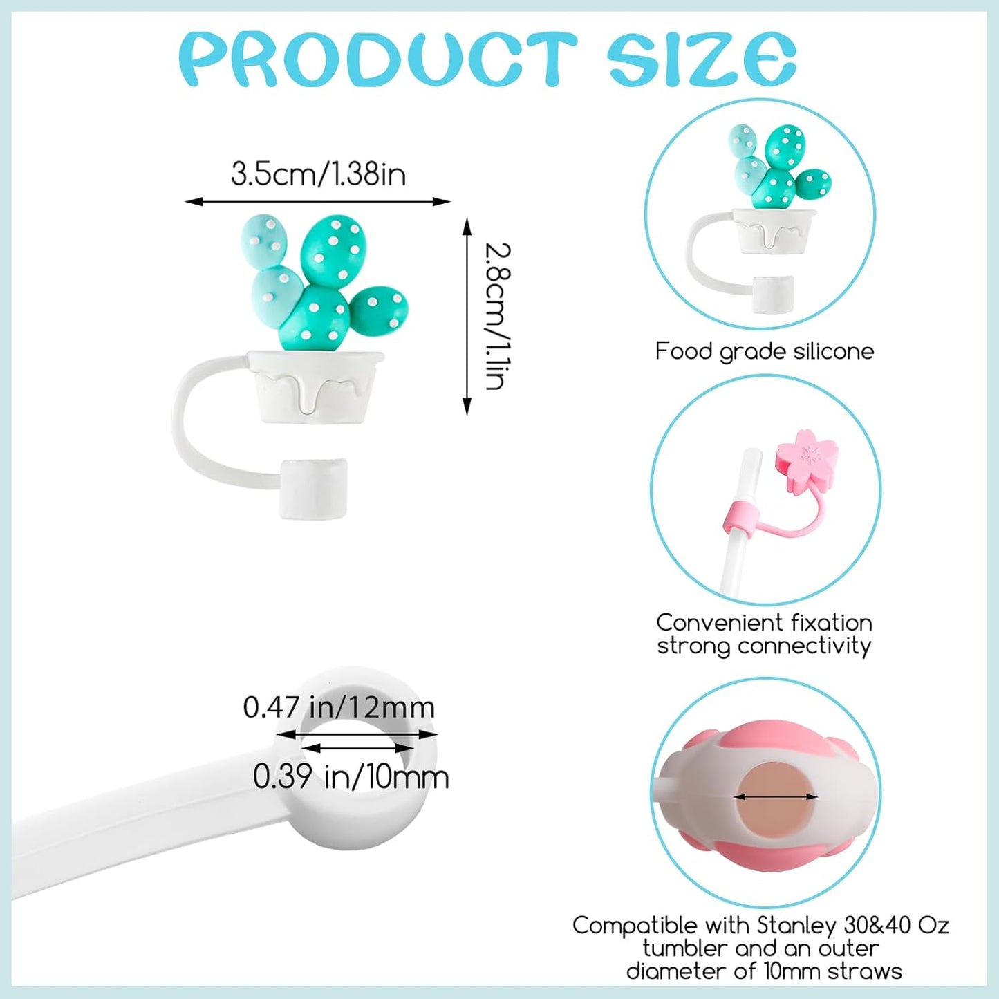 8 Pcs Animal Straw Cover Cap, Silicone Straw Topper for Stanley 30&40 Oz Tumbler Cute Straws Cap in Various Shapes, Straws Covers for 0.4 Inch/10 mm Tips Gifts for Women Girls Teens