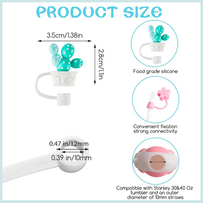 8 Pcs Animal Straw Cover Cap, Silicone Straw Topper for Stanley 30&40 Oz Tumbler Cute Straws Cap in Various Shapes, Straws Covers for 0.4 Inch/10 mm Tips Gifts for Women Girls Teens