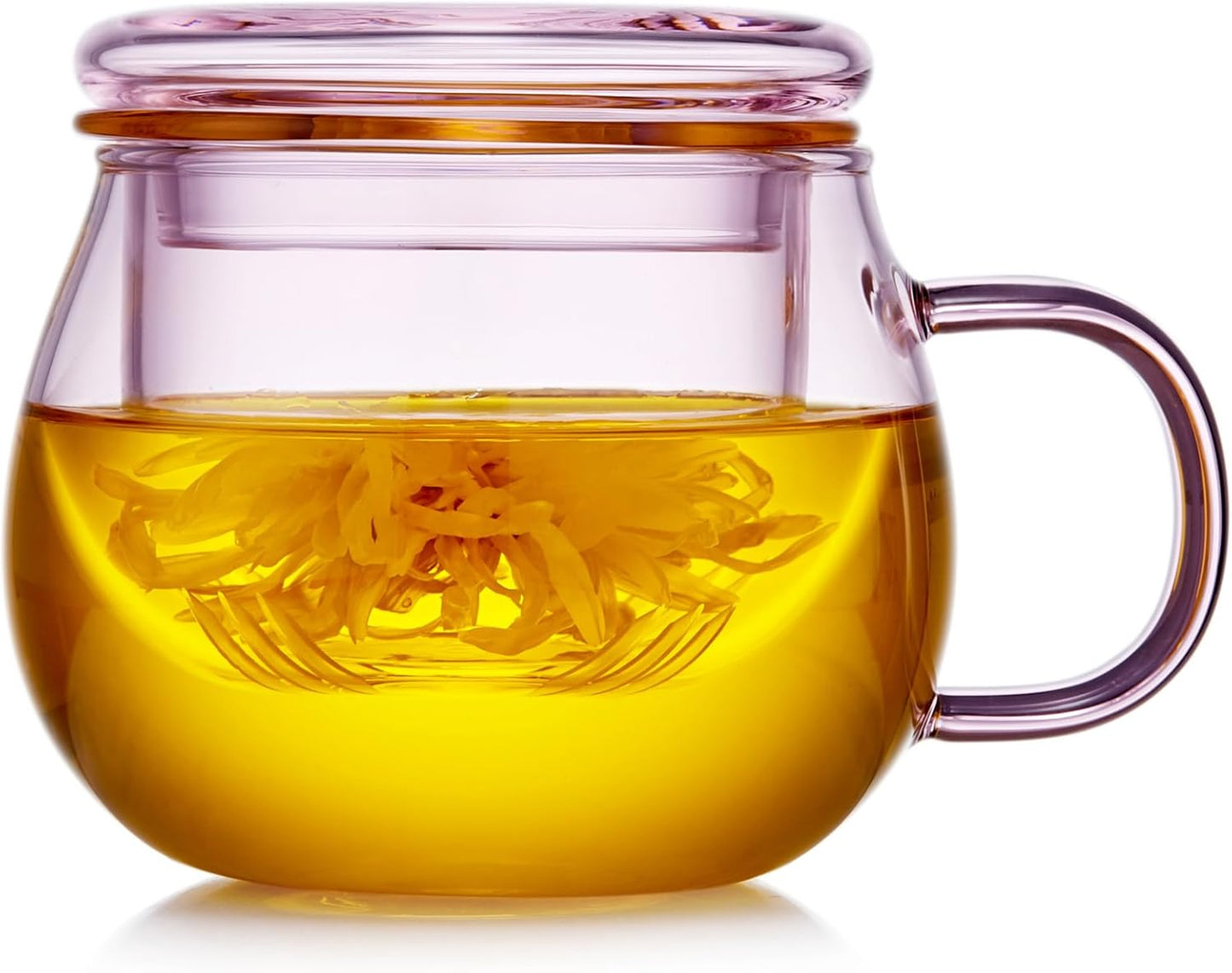 DOPUDO Glass Tea Cup with Infuser and Lid, 17.6oz/520ml Large Borosilicate Teacup,Tea Glass, Clear Mug for Loose Leaf Tea, Blooming Tea, Microwave & Dishwasher Safe - Tea Maker Gift for Birthday.