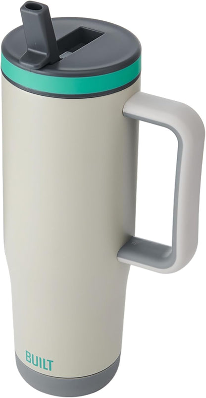Built 40 oz Cascade Flip Straw Tumbler, Double Wall Insulated Bottle, Gym & Sport Bottles - Stainless Steel & Straw Lid, Leak-Proof, Soft Bumper Base, Portable BPA-Free (Lavender)