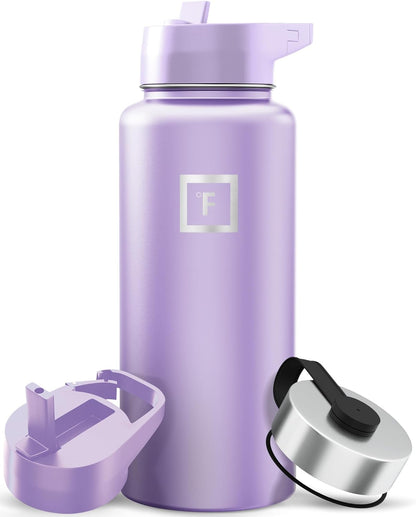 IRON °FLASK Camping & Hiking Hydration Flask with Straw, Wide Mouth Insulated Stainless Steel Sports Water Bottle - 22 oz Aurora