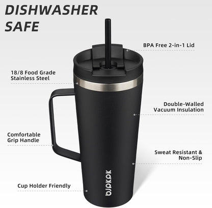BJPKPK Insulated Tumbler with Handle, 18oz Insulated Tumblers with Lid and Straw, Stainless Steel Metal Water Bottles, Coffee Travel Mugs, Cups, Marshmallow