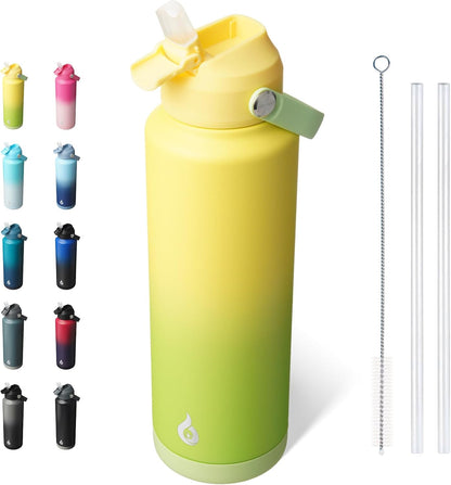 BJPKPK Insulated Water Bottle with Straw Lid, 18oz Thermo Water Bottles with Soft Nozzle, Flex Handle & Non-slip Boot, BPA Free Leak Proof Stainless Steel Metal Thermo, Tumblers, Cups,Sea Salt