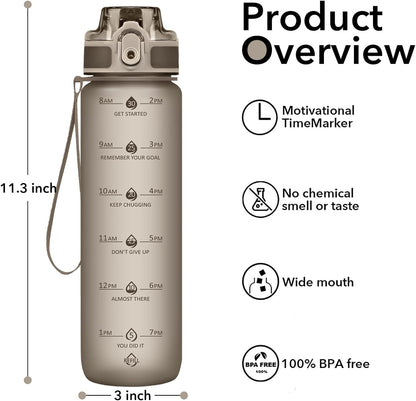 32oz Water Bottle with Time Marker, Motivational Drinking Bottle with Strap, BPA-Free Leak-Proof, Encouraging Water Bottle Time to Drink Water for Gym School Office Travel