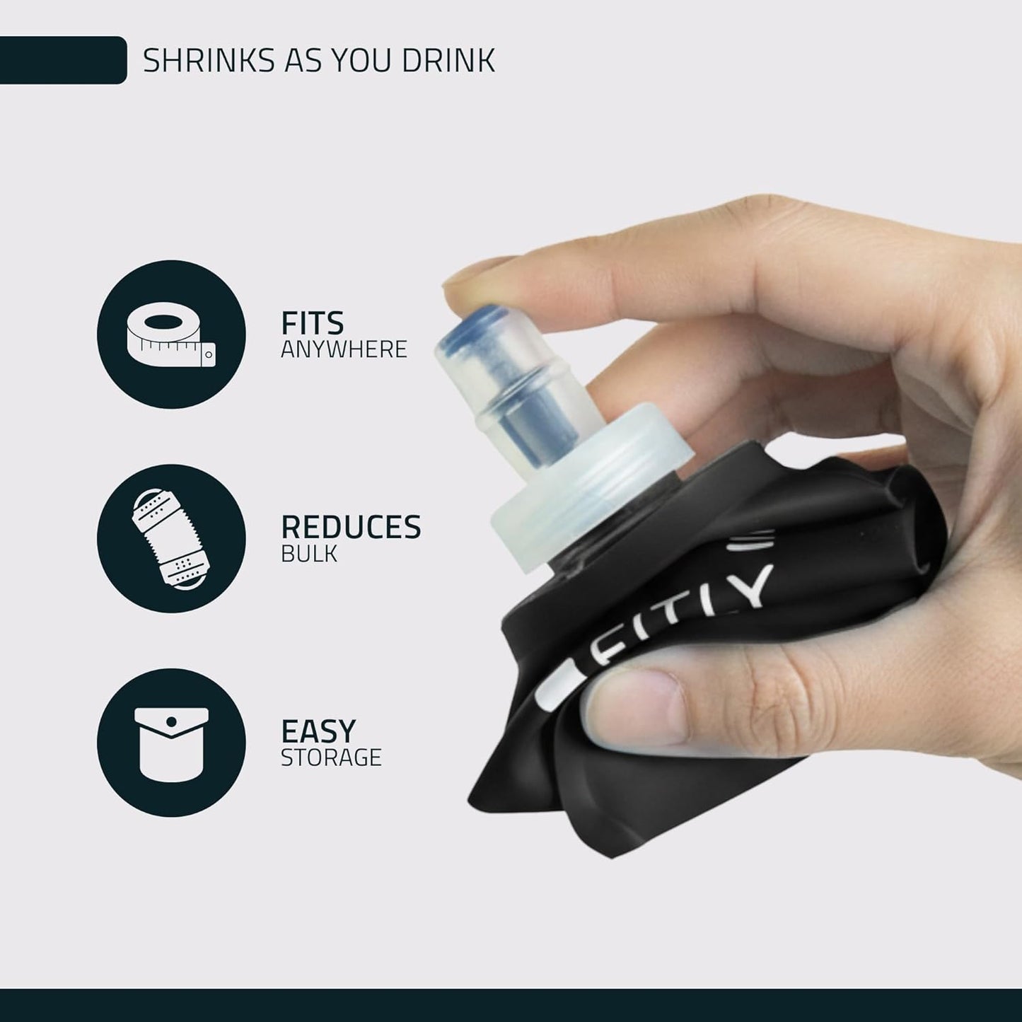 FITLY Soft Flask - Shrink As You Drink Soft Water Bottle for Hydration Pack - Folding Water Bottle Ideal for Running, Hiking, Cycling, Climbing & Rigorous Activity