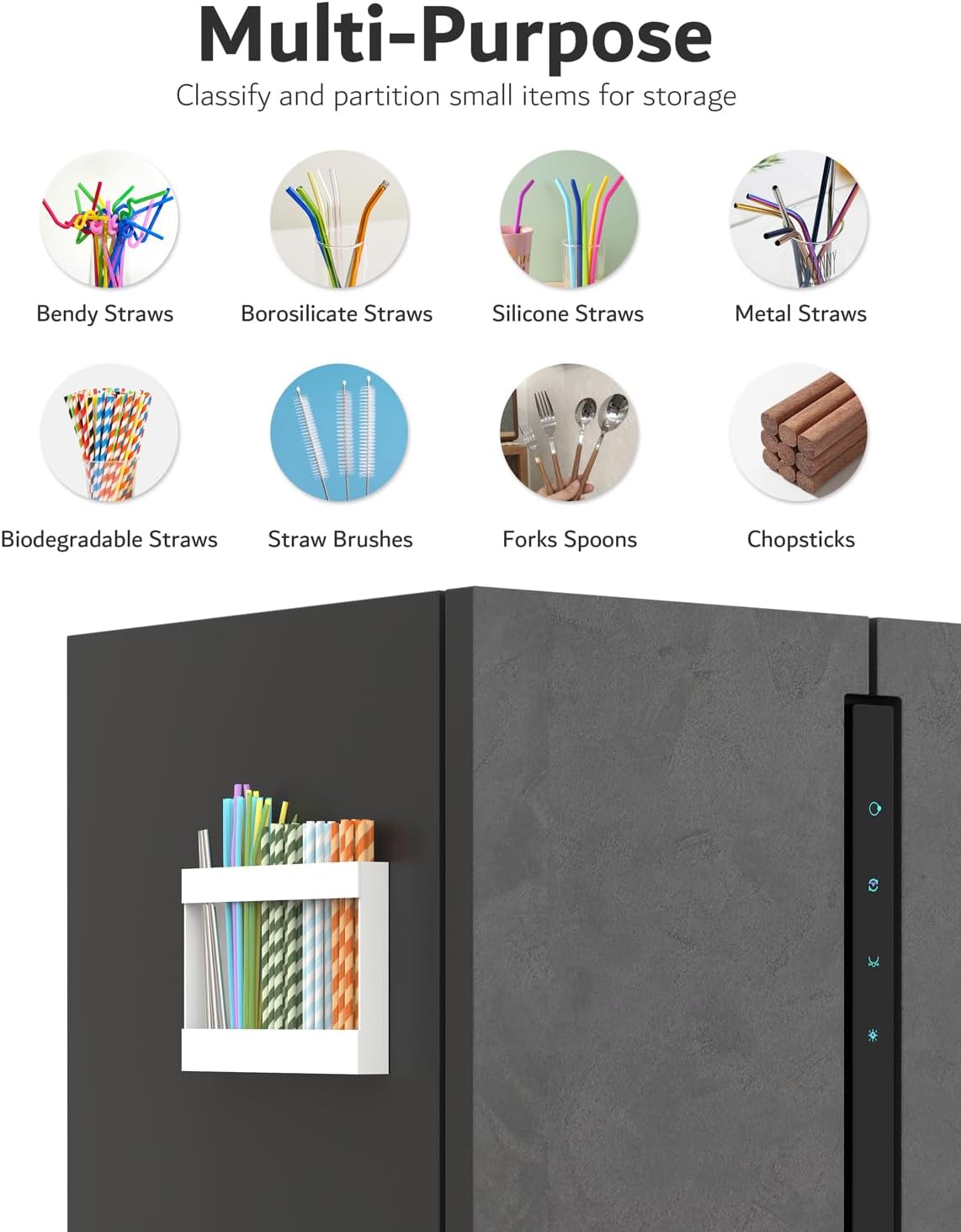 Upgraded 9.5'' Large Acrylic Straw Holder for Cabinet Door, Adjustable Space-Saving Straw Organizer Storage Dispenser for Cabinet with Ultra Sticky Adhesive Strips, 2-Part Rack, Drainage Holes