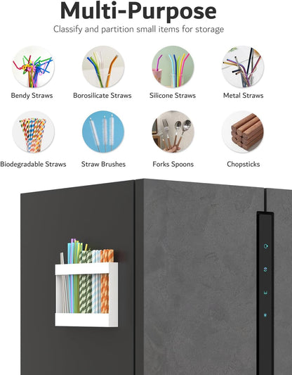 Upgraded 9.5'' Large Acrylic Straw Holder for Cabinet Door, Adjustable Space-Saving Straw Organizer Storage Dispenser for Cabinet with Ultra Sticky Adhesive Strips, 2-Part Rack, Drainage Holes