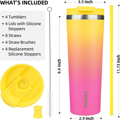 BJPKPK 4 Pack Tumbler with Lid and Straw,30oz Insulated Tumblers Bulk Reusable Travel Coffee Mug, Dishwasher Safe Double Wall Vacuum Insulated Cup Gift for Men Women,Light Blue Leopard