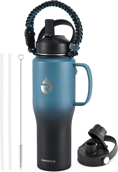RAYMYLO 40 oz Insulated Water Bottle with Straw fit in Car Cup Holder, Triple Wall Vacuum Stainless Steel(Cold 48 hrs, Hot 24 hrs), Leakproof & Non-BPA, Hydro Travel Flask with Straw and Spout Lid