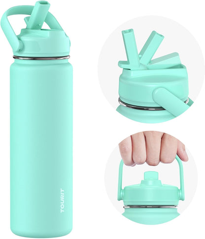TOURIT 24 oz Insulated Water Bottle, Stainless Steel Water Bottles With Straw, Double Wall Vacuum Metal Thermos for Cold and Hot Drinks, Leak Proof BPA Free Water Flask for Sports and Travel, Hot Pink