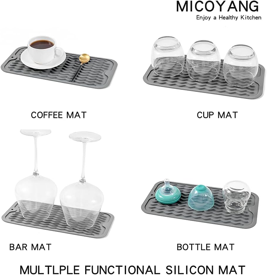 MicoYang Silicone Dish Drying Mat for Multiple Usage,Easy clean,Eco-friendly,Heat-resistant Silicone Mat for Kitchen Counter,Sink,Bar,Bottle,or Cup Green M 17 inches x 6 inches