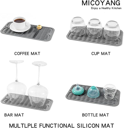 MicoYang Silicone Dish Drying Mat for Multiple Usage,Easy clean,Eco-friendly,Heat-resistant Silicone Mat for Kitchen Counter,Sink,Bar,Bottle,or Cup Green M 17 inches x 6 inches