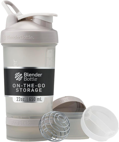 BlenderBottle Shaker Bottle with Pill Organizer and Storage for Protein Powder, Classic V2 ProStak System, 22-Ounce, Midnight Black