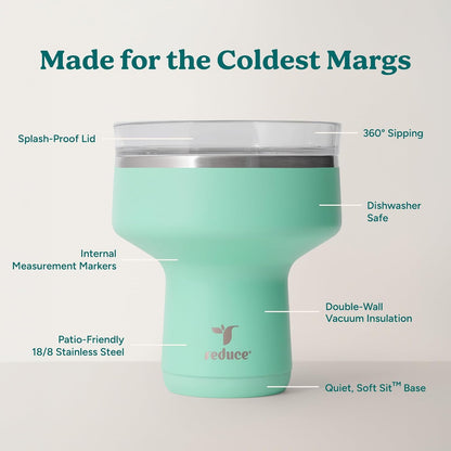 REDUCE Saltini 16 oz Cocktail Tumbler - Insulated Margarita Tumbler with Lid - Keeps Drinks Cold for 10 Hours - 360 Sippable Martini Glass Alternative - Shatterproof, Perfect for Parties - Cloud Blue