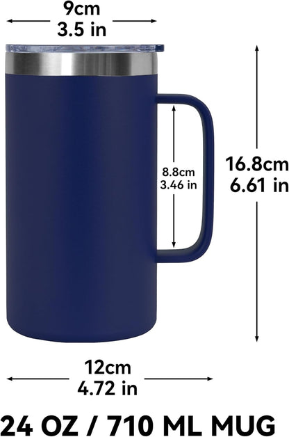DOMICARE 24oz Mug with Handle and Lid, Stainless Steel Coffee Mug, Reusable Insulated Cup, Travel Mug with Handle, Double Wall Vacuum Coffee Tumbler for Men and Women, Black, Pack 1