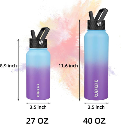 BJPKPK Insulated Water Bottles with Straw Lid, 40oz Stainless Steel Water Bottles with 3 Lids, BPA Free Leakproof Thermo, Tumblers, Cups for Sports, Gym- Midnight - Colors A