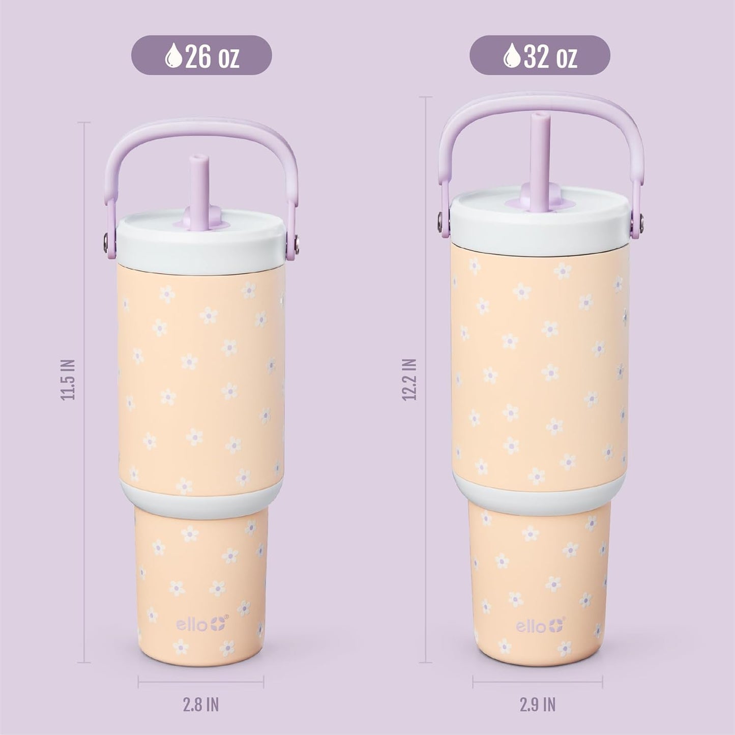 Ello Oasis Go+ 26oz Tumbler with Top Handle and Retracting Straw | Reusable Insulated Stainless Steel Cup, 100% Leakproof Water Bottle, 24 Hours Cold, Cup Holder Friendly For Travel | Wild Rasberry