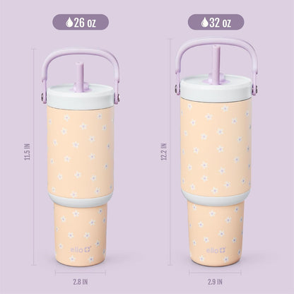 Ello Oasis Go+ 26oz Tumbler with Top Handle and Retracting Straw | Reusable Insulated Stainless Steel Cup, 100% Leakproof Water Bottle, 24 Hours Cold, Cup Holder Friendly For Travel | Wild Rasberry