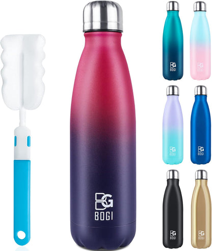 BOGI 17oz Insulated Water Bottle Double Wall Vacuum Stainless Steel Water Bottles, Leak Proof Metal Sports Water Bottle Keeps Drink Hot and Cold - Perfect for Outdoor Sports Camping Biking (Purple)