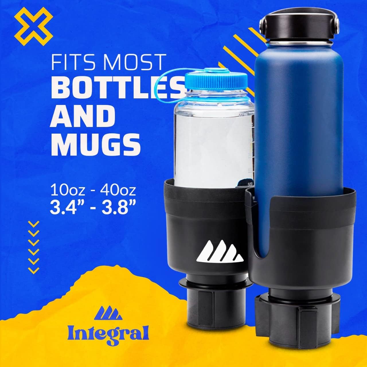 Integral Hydro Expander - Car Cup Holder Expander Organizer with Adjustable Base - Rubber Tabs Hold Most 32-40 oz Bottles and Large Cups