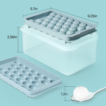 Ice Cube Tray with Lid and Bin – Round Ice Cube Trays for Freezer, BPA-Free Food-Grade Ice Mold, Stackable Ice Ball Maker, Iced Bucket Kits, Circle Ice Tray for Cocktails, Whiskey, Coffee, and Drinks