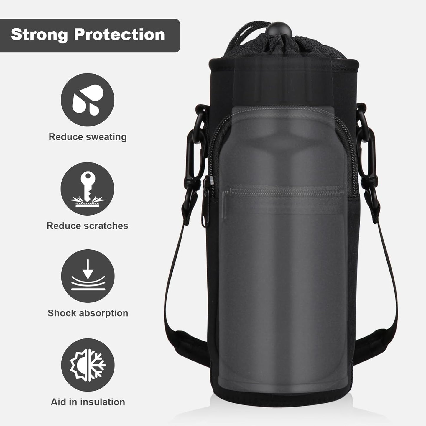 Water Bottle Holder with Strap, Water Bottle Carrier Bag with Phone Pocket, Shoulder Hand Strap Insulated Neoprene 32/40 oz Water Bottle Sleeve for Walking Hiking Camping Gym
