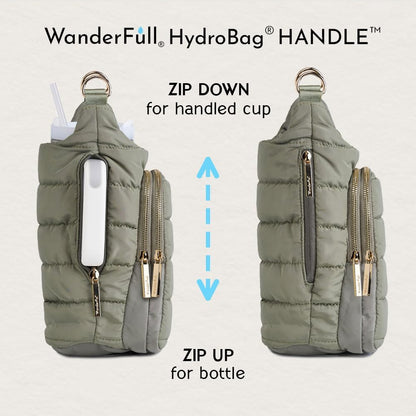 WanderFull Original HydroBag Handle® Zipper Slot for Handle, Hands-Free Crossbody Water Bottle Holder & Tumbler Accessories