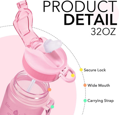 Hyeta 32oz Water Bottles with Straw - Stay Motivated and Hydrated with Convenient Times to Drink Markings, Durable, Leak-proof