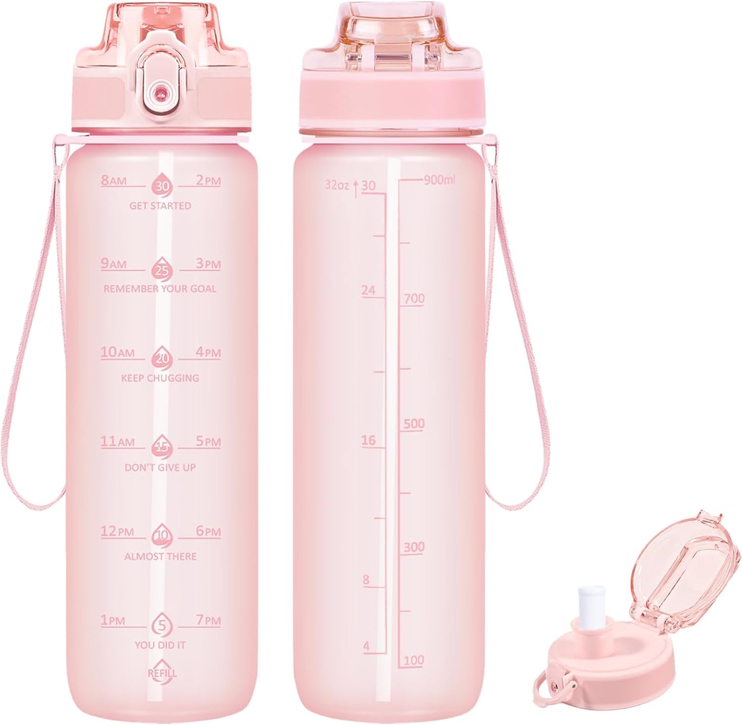 32oz Water Bottle with Time Marker, Motivational Drinking Bottle with Strap, BPA-Free Leak-Proof, Encouraging Water Bottle Time to Drink Water for Gym School Office Travel