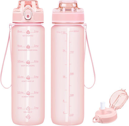 32oz Water Bottle with Time Marker, Motivational Drinking Bottle with Strap, BPA-Free Leak-Proof, Encouraging Water Bottle Time to Drink Water for Gym School Office Travel