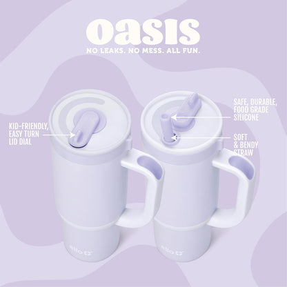 Ello Oasis 18oz Kids Tumbler with Handle & Retracting Straw, 100% Leakproof Reusable Insulated Stainless Steel Cup, Gifts for Teens Girls Boys, Keeps cold for 18 Hours, Cup Holder Friendly, Glacier