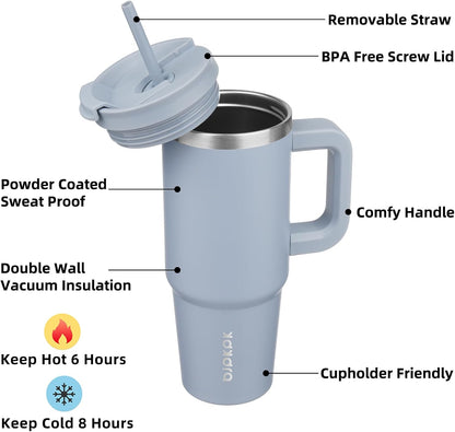 BJPKPK 30oz Stainless Steel Insulated Tumbler With Handle And Lid Straw Travel Coffee Mug Thermal Cup,Black