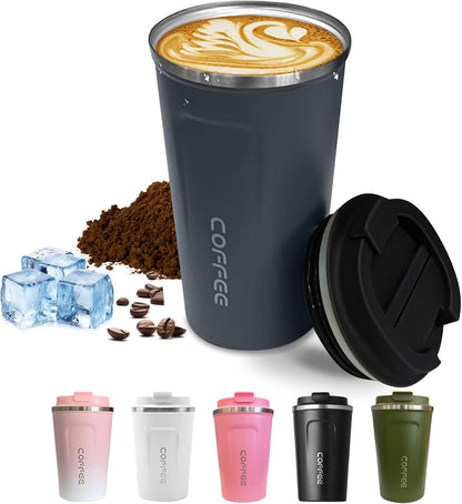 SPLMIFA Travel Coffee Mug Leak-Proof, Reusable Coffee Cups with Lids, Stainless Steel Vacuum Insulated Coffee Tumblers, Thermal Insulation Cup for Men and Women Hot & Cold Drinks(2nd-Green Pink, 12OZ)