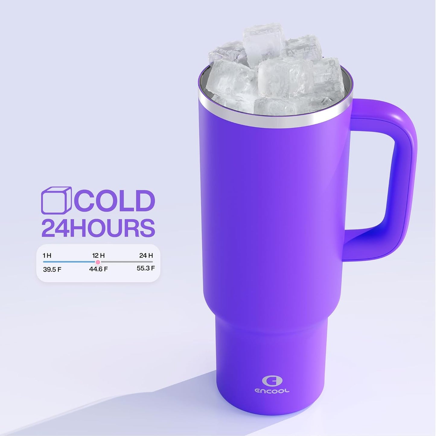 40 oz Tumbler with Handle and Straw: Stainless Steel Insulated Tumbler Keeps Cold for 24 Hours, Leakproof Travel Cup Fits in Cup Holder and BPA-Free, Cotton Candy