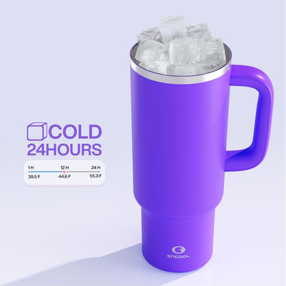 40 oz Tumbler with Handle and Straw: Stainless Steel Insulated Tumbler Keeps Cold for 24 Hours, Leakproof Travel Cup Fits in Cup Holder and BPA-Free, Cotton Candy