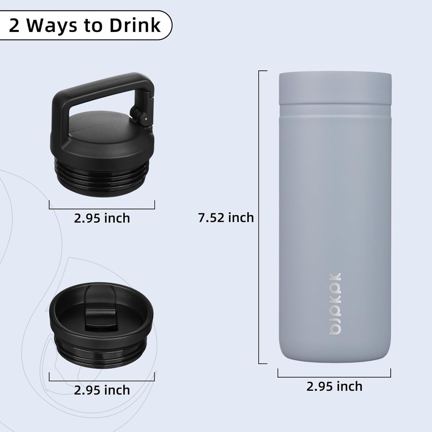 BJPKPK Insulated Water Bottle with 2 Lids,20 oz Double Wall Stainless Steel Vacuum Tumbler Travel Coffee Mug,Wide Mouth Thermal Cup,Haze Blue